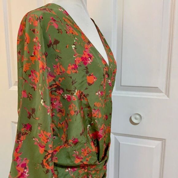 Thakoon Addition Green Floral Hip Drape Silk Mini Dress Size 6 - Picture 7 of 11
